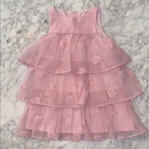 NWOT Zara Pink Layered Dress with Floral Accents 3Y